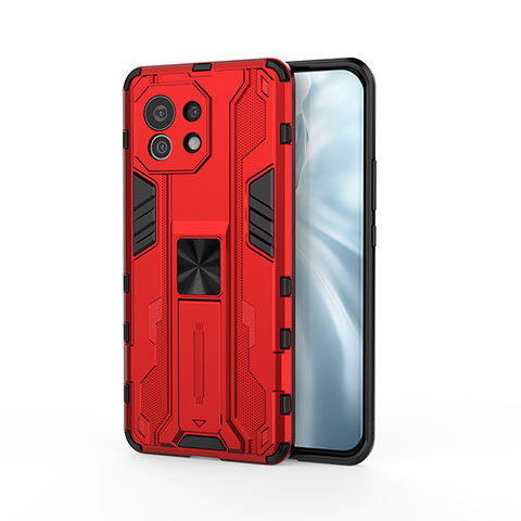 Custodia Silicone e Plastica Opaca Cover con Magnetico Supporto H02 per Xiaomi Mi 11 Lite 5G NE Rosso