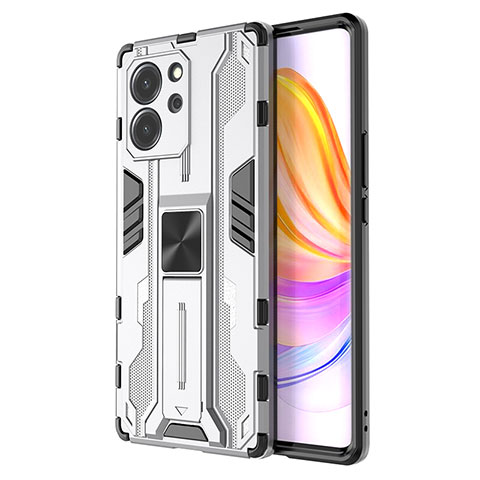 Custodia Silicone e Plastica Opaca Cover con Magnetico Supporto KC1 per Huawei Honor 80 SE 5G Argento