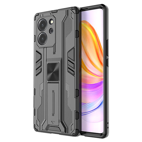 Custodia Silicone e Plastica Opaca Cover con Magnetico Supporto KC1 per Huawei Honor 80 SE 5G Nero