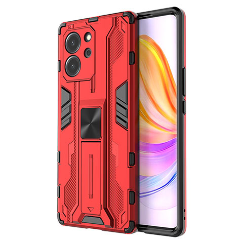 Custodia Silicone e Plastica Opaca Cover con Magnetico Supporto KC1 per Huawei Honor 80 SE 5G Rosso