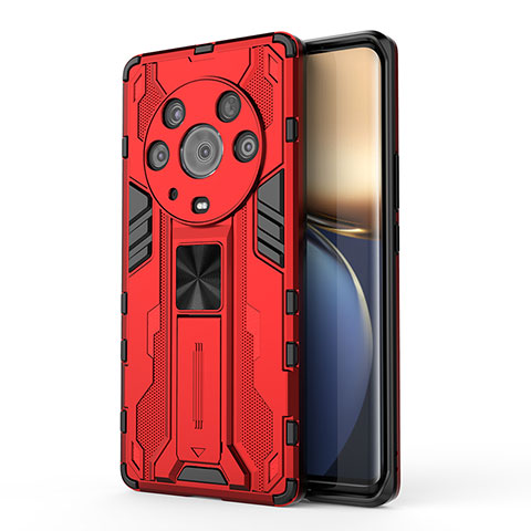 Custodia Silicone e Plastica Opaca Cover con Magnetico Supporto KC1 per Huawei Honor Magic3 Pro 5G Rosso