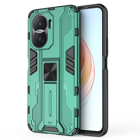 Custodia Silicone e Plastica Opaca Cover con Magnetico Supporto KC1 per Huawei Honor X40i 5G Verde