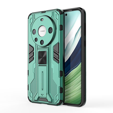 Custodia Silicone e Plastica Opaca Cover con Magnetico Supporto KC1 per Huawei Mate 60 Verde