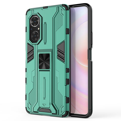 Custodia Silicone e Plastica Opaca Cover con Magnetico Supporto KC1 per Huawei Nova 9 SE Verde