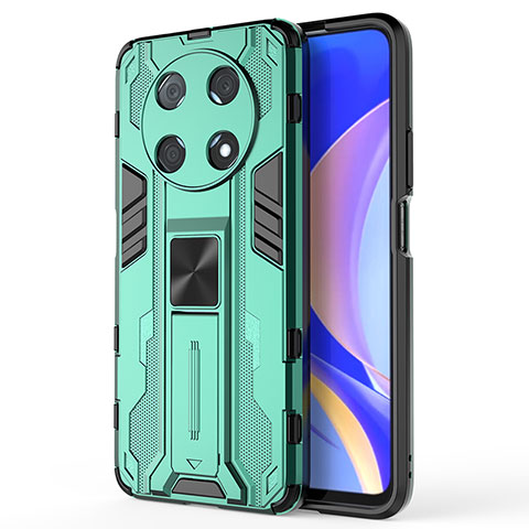 Custodia Silicone e Plastica Opaca Cover con Magnetico Supporto KC1 per Huawei Nova Y90 Verde