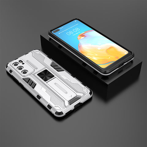 Custodia Silicone e Plastica Opaca Cover con Magnetico Supporto KC1 per Huawei P40 Argento