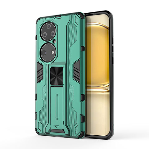 Custodia Silicone e Plastica Opaca Cover con Magnetico Supporto KC1 per Huawei P50 Pro Verde