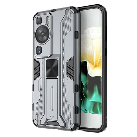 Custodia Silicone e Plastica Opaca Cover con Magnetico Supporto KC1 per Huawei P60 Pro Grigio