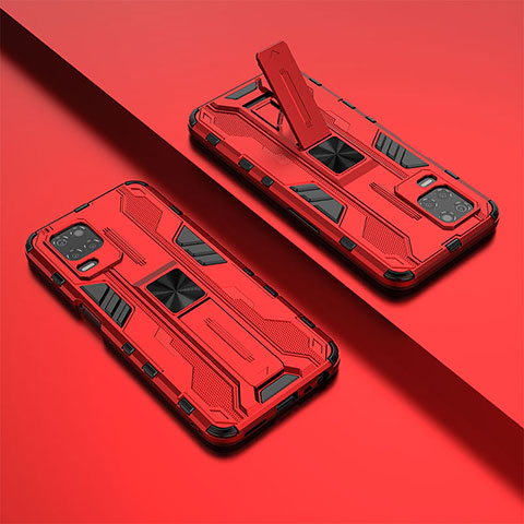 Custodia Silicone e Plastica Opaca Cover con Magnetico Supporto KC1 per Realme 8 5G Rosso