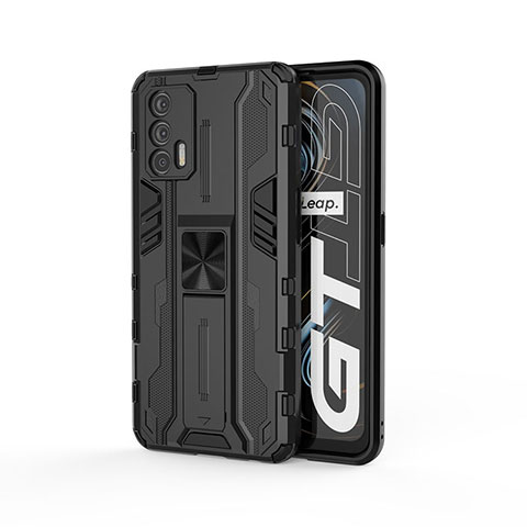 Custodia Silicone e Plastica Opaca Cover con Magnetico Supporto KC1 per Realme GT Neo 5G Nero