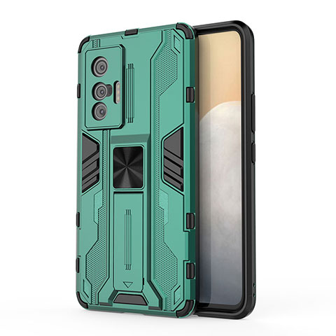 Custodia Silicone e Plastica Opaca Cover con Magnetico Supporto KC1 per Vivo X70t Verde