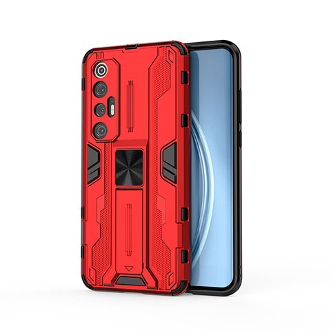 Custodia Silicone e Plastica Opaca Cover con Magnetico Supporto KC1 per Xiaomi Mi 10S 5G Rosso