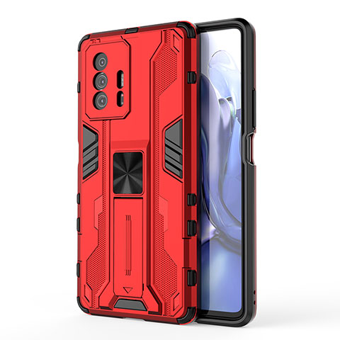 Custodia Silicone e Plastica Opaca Cover con Magnetico Supporto KC1 per Xiaomi Mi 11T 5G Rosso