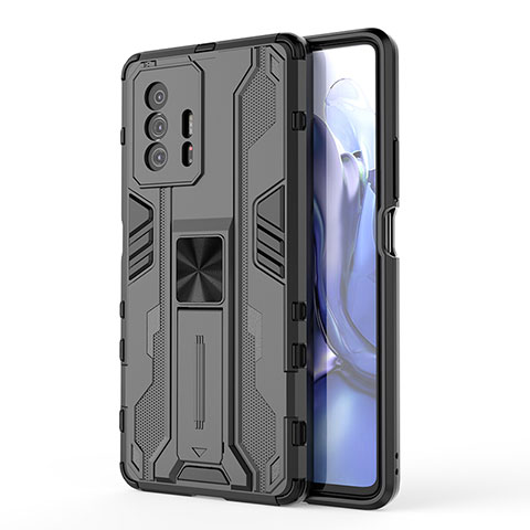 Custodia Silicone e Plastica Opaca Cover con Magnetico Supporto KC1 per Xiaomi Mi 11T Pro 5G Nero