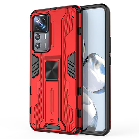 Custodia Silicone e Plastica Opaca Cover con Magnetico Supporto KC1 per Xiaomi Mi 12T 5G Rosso