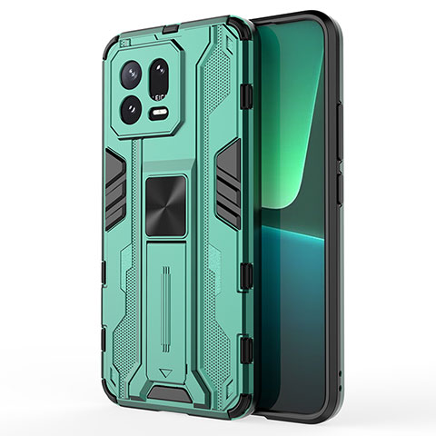 Custodia Silicone e Plastica Opaca Cover con Magnetico Supporto KC1 per Xiaomi Mi 13 5G Verde