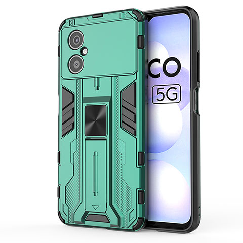 Custodia Silicone e Plastica Opaca Cover con Magnetico Supporto KC1 per Xiaomi Poco M4 5G Verde