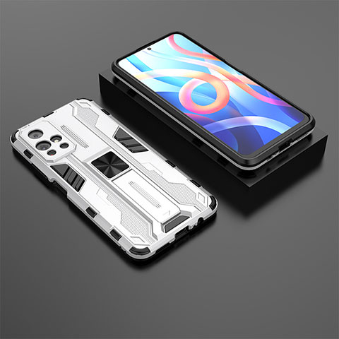 Custodia Silicone e Plastica Opaca Cover con Magnetico Supporto KC1 per Xiaomi Poco M4 Pro 5G Argento