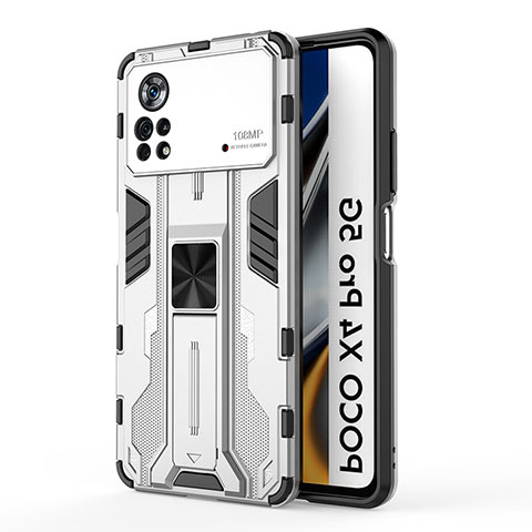 Custodia Silicone e Plastica Opaca Cover con Magnetico Supporto KC1 per Xiaomi Poco X4 Pro 5G Argento