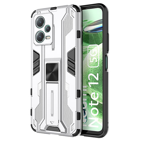 Custodia Silicone e Plastica Opaca Cover con Magnetico Supporto KC1 per Xiaomi Poco X5 5G Argento