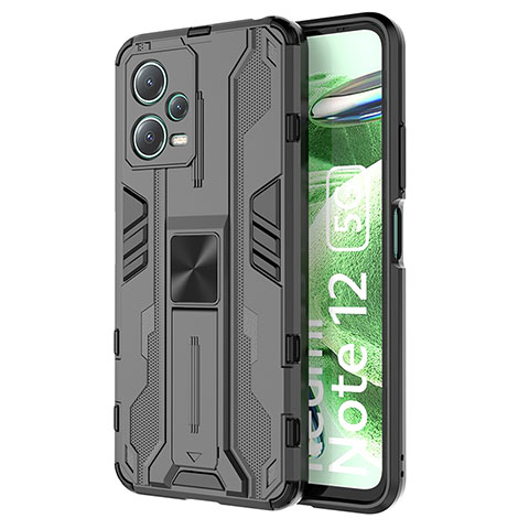 Custodia Silicone e Plastica Opaca Cover con Magnetico Supporto KC1 per Xiaomi Poco X5 5G Nero