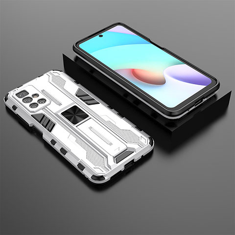 Custodia Silicone e Plastica Opaca Cover con Magnetico Supporto KC1 per Xiaomi Redmi 10 4G Argento