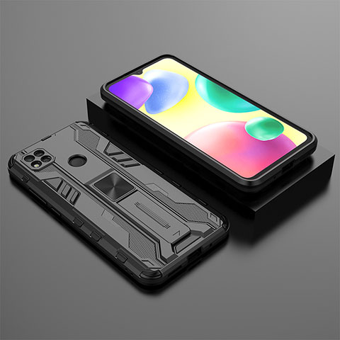 Custodia Silicone e Plastica Opaca Cover con Magnetico Supporto KC1 per Xiaomi Redmi 9C Nero