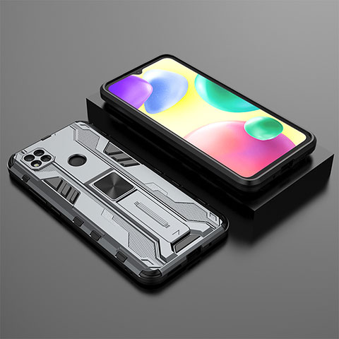 Custodia Silicone e Plastica Opaca Cover con Magnetico Supporto KC1 per Xiaomi Redmi 9C NFC Grigio