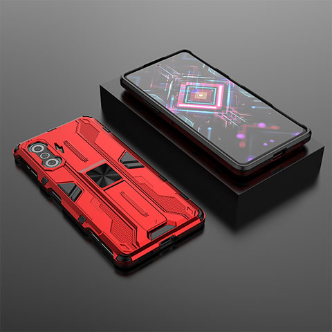 Custodia Silicone e Plastica Opaca Cover con Magnetico Supporto KC1 per Xiaomi Redmi K40 Gaming 5G Rosso