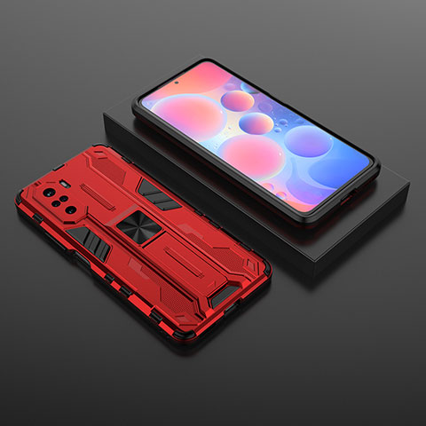 Custodia Silicone e Plastica Opaca Cover con Magnetico Supporto KC1 per Xiaomi Redmi K40 Pro+ Plus 5G Rosso