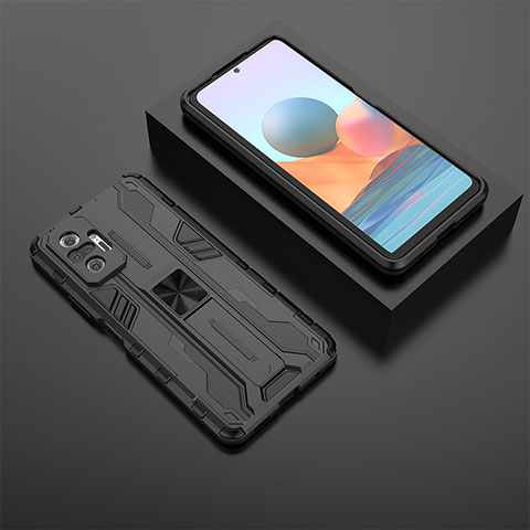 Custodia Silicone e Plastica Opaca Cover con Magnetico Supporto KC1 per Xiaomi Redmi Note 10 Pro 4G Nero