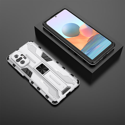 Custodia Silicone e Plastica Opaca Cover con Magnetico Supporto KC1 per Xiaomi Redmi Note 10 Pro Max Argento