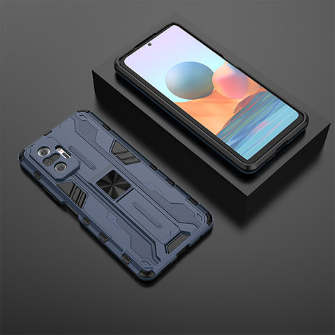 Custodia Silicone e Plastica Opaca Cover con Magnetico Supporto KC1 per Xiaomi Redmi Note 10 Pro Max Blu