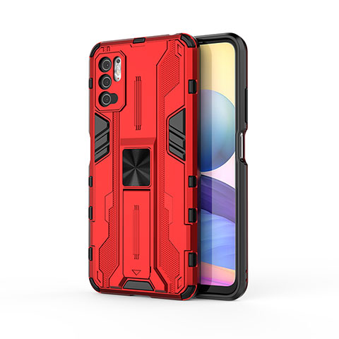 Custodia Silicone e Plastica Opaca Cover con Magnetico Supporto KC1 per Xiaomi Redmi Note 10T 5G Rosso