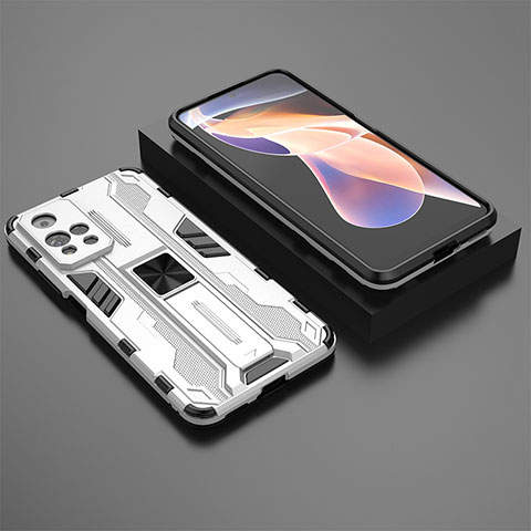 Custodia Silicone e Plastica Opaca Cover con Magnetico Supporto KC1 per Xiaomi Redmi Note 11 Pro+ Plus 5G Argento