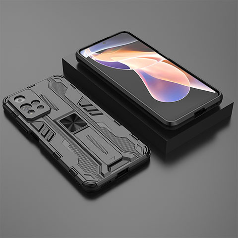 Custodia Silicone e Plastica Opaca Cover con Magnetico Supporto KC1 per Xiaomi Redmi Note 11 Pro+ Plus 5G Nero