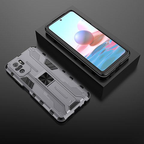 Custodia Silicone e Plastica Opaca Cover con Magnetico Supporto KC1 per Xiaomi Redmi Note 11 SE India 4G Grigio