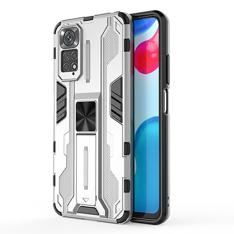 Custodia Silicone e Plastica Opaca Cover con Magnetico Supporto KC1 per Xiaomi Redmi Note 11S 4G Argento