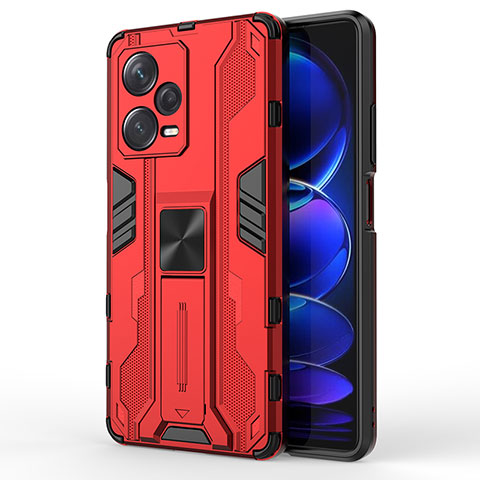 Custodia Silicone e Plastica Opaca Cover con Magnetico Supporto KC1 per Xiaomi Redmi Note 12 Explorer Rosso