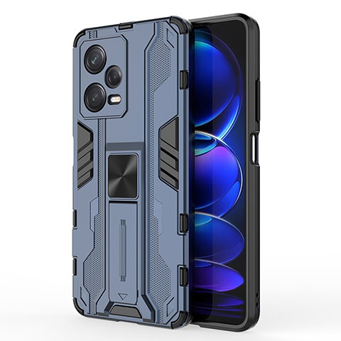 Custodia Silicone e Plastica Opaca Cover con Magnetico Supporto KC1 per Xiaomi Redmi Note 12 Pro 5G Blu