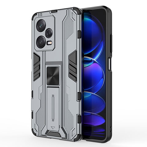 Custodia Silicone e Plastica Opaca Cover con Magnetico Supporto KC1 per Xiaomi Redmi Note 12 Pro 5G Grigio