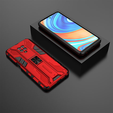 Custodia Silicone e Plastica Opaca Cover con Magnetico Supporto KC1 per Xiaomi Redmi Note 9 Pro Max Rosso