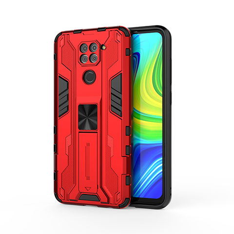 Custodia Silicone e Plastica Opaca Cover con Magnetico Supporto KC1 per Xiaomi Redmi Note 9 Rosso