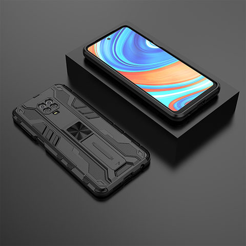 Custodia Silicone e Plastica Opaca Cover con Magnetico Supporto KC1 per Xiaomi Redmi Note 9S Nero