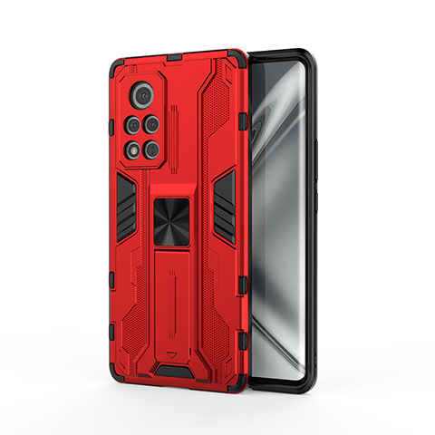 Custodia Silicone e Plastica Opaca Cover con Magnetico Supporto KC2 per Huawei Honor V40 5G Rosso