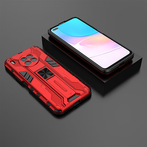 Custodia Silicone e Plastica Opaca Cover con Magnetico Supporto KC2 per Huawei Nova 8i Rosso