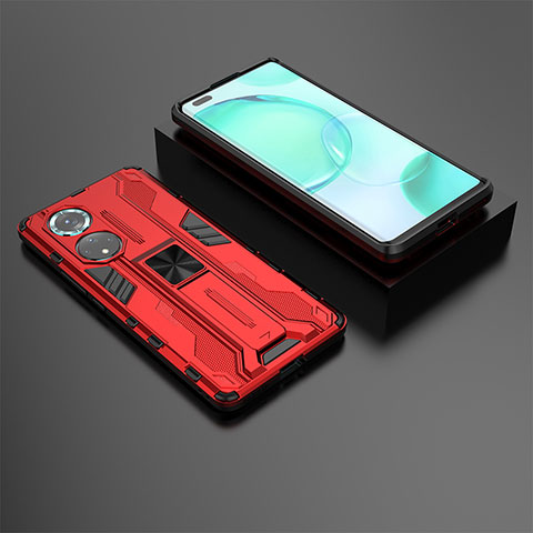 Custodia Silicone e Plastica Opaca Cover con Magnetico Supporto KC2 per Huawei Nova 9 Pro Rosso