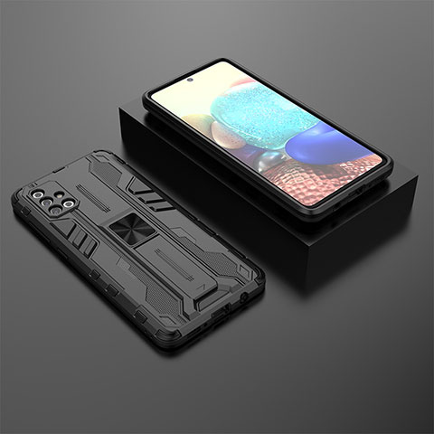 Custodia Silicone e Plastica Opaca Cover con Magnetico Supporto KC2 per Samsung Galaxy A71 5G Nero