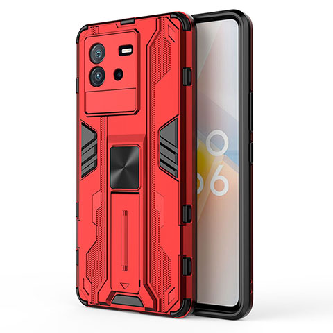 Custodia Silicone e Plastica Opaca Cover con Magnetico Supporto KC2 per Vivo iQOO Neo6 SE 5G Rosso