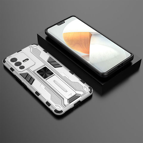Custodia Silicone e Plastica Opaca Cover con Magnetico Supporto KC2 per Vivo V23 Pro 5G Bianco